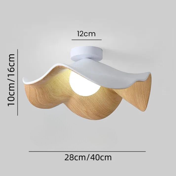Scandinavian Wooden Lotus Ceiling Light | Resin & Iron Modern Flush Lamp