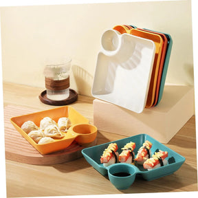 Dipping Plate with Sauce Compartment – Stackable & No-Drip Design