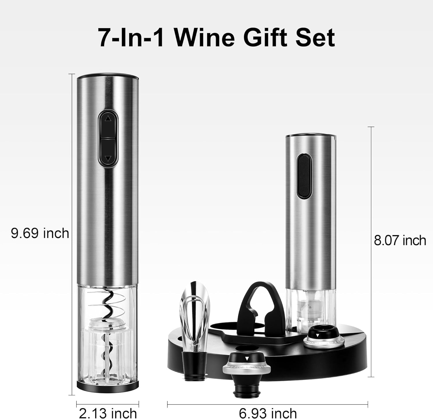 Conjunto de Abridor de Vinho Elétrico com Preservador a Vácuo, Saca-rolhas Automático, Cortador de Lacre, Base de Carregamento, Até 30 Garrafas por Carga