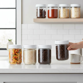 Conjunto de Potes de Vidro para Armazenar Alimentos Herméticos e Empilháveis para Cozinha