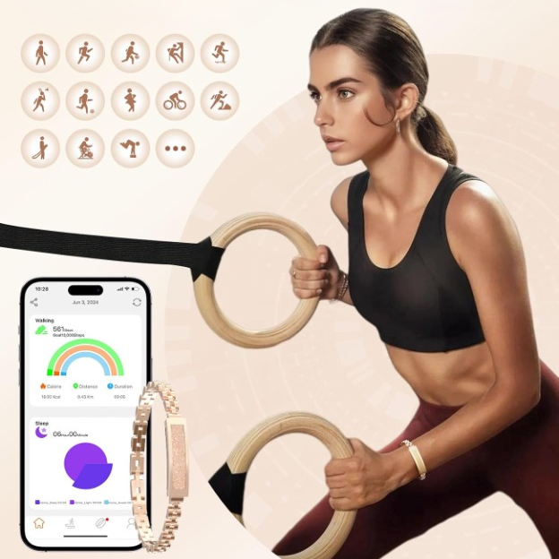 Pulseira Fitness Inteligente – Design de Joia em Aço Inoxidável e Rastreador Bluetooth