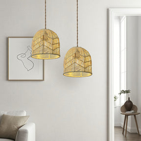 Cúpula de Pendente em Corda Tecida à Mão | Design de Lustre Rústico de Fazenda