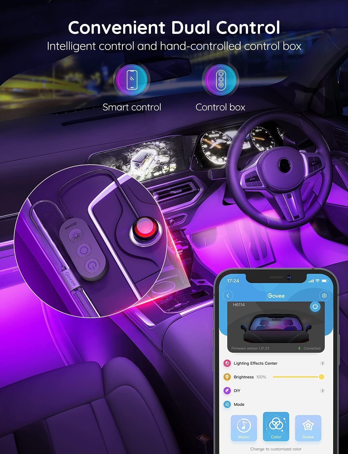 Fitas de LED Inteligentes para Interior de Carro