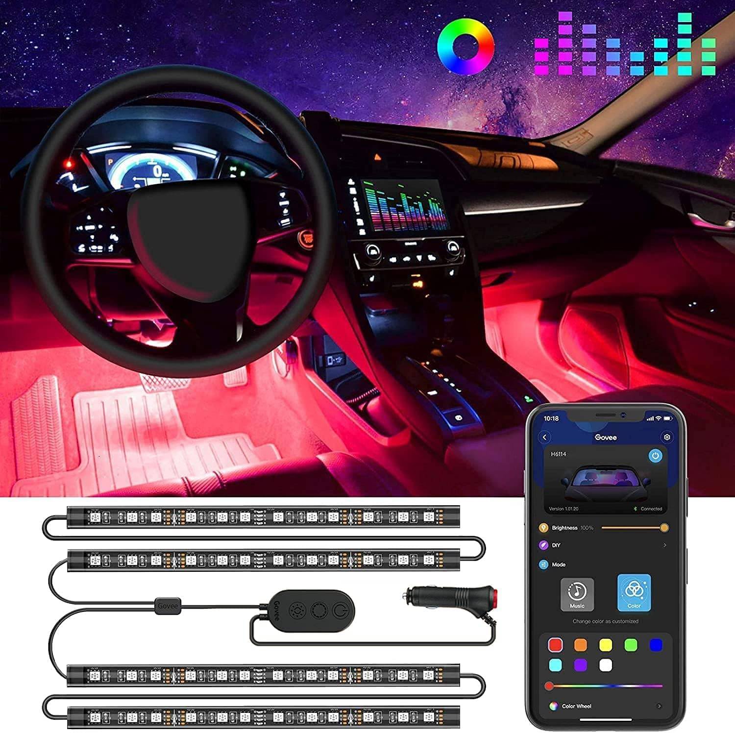 Fitas de LED Inteligentes para Interior de Carro