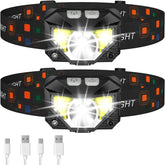 Pacote com 2 Lanternas de Cabeça LED Ultrabrilhantes Recarregáveis, à Prova D'água e com Sensor de Movimento