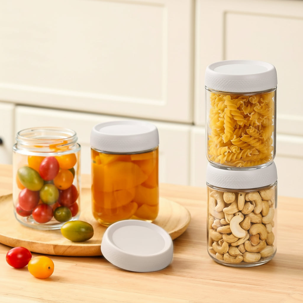 Conjunto de Potes de Vidro para Armazenar Alimentos Herméticos e Empilháveis para Cozinha