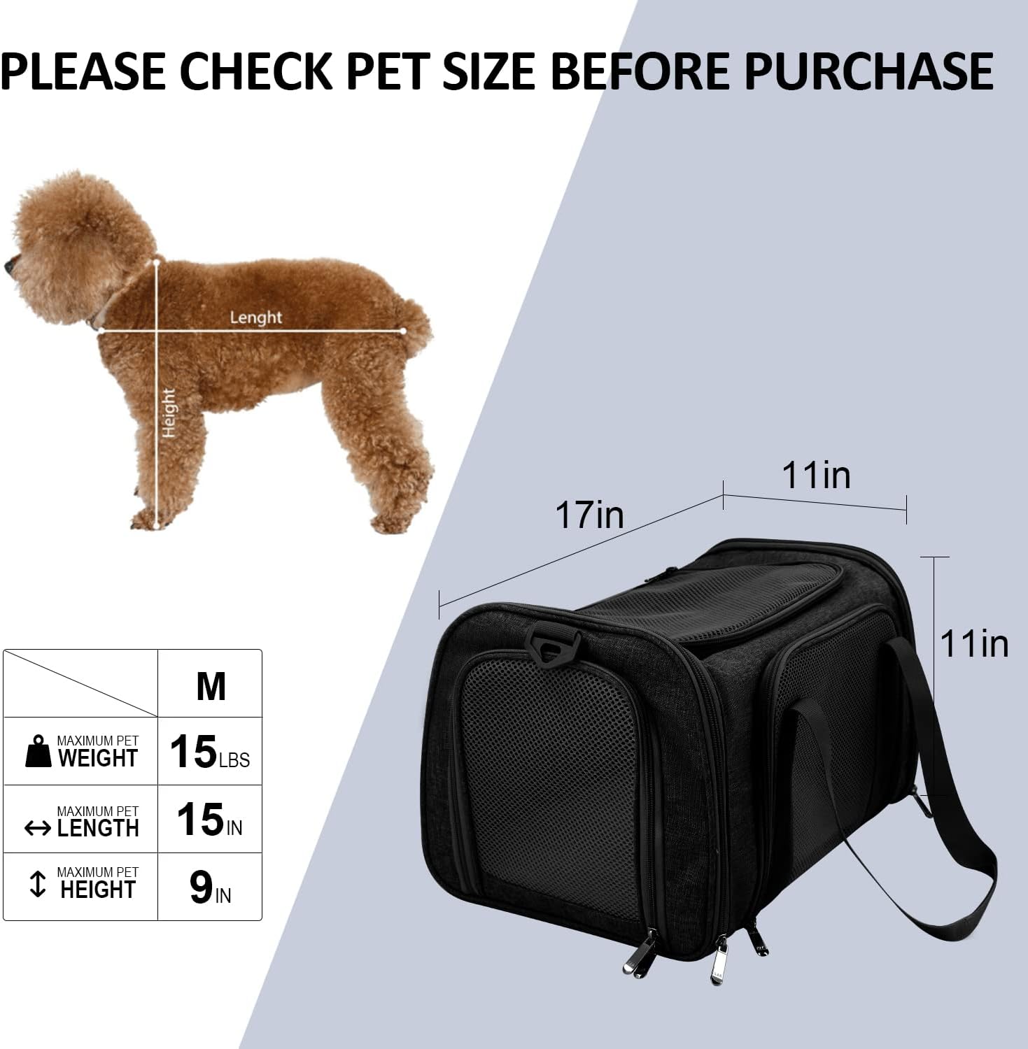 Bolsa de Transporte para Cães e Gatos de Pequeno e Médio Porte até 6,8 kg