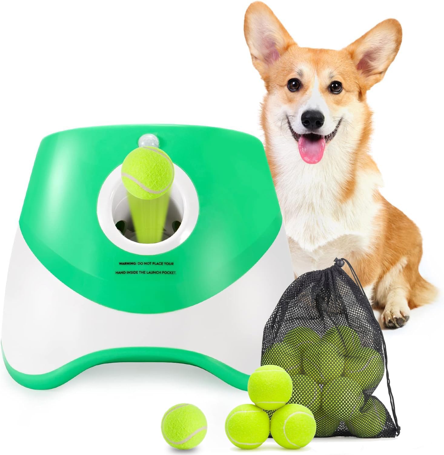 Lançador Automático de Bolas para Cães com 3 Ajustes de Distância