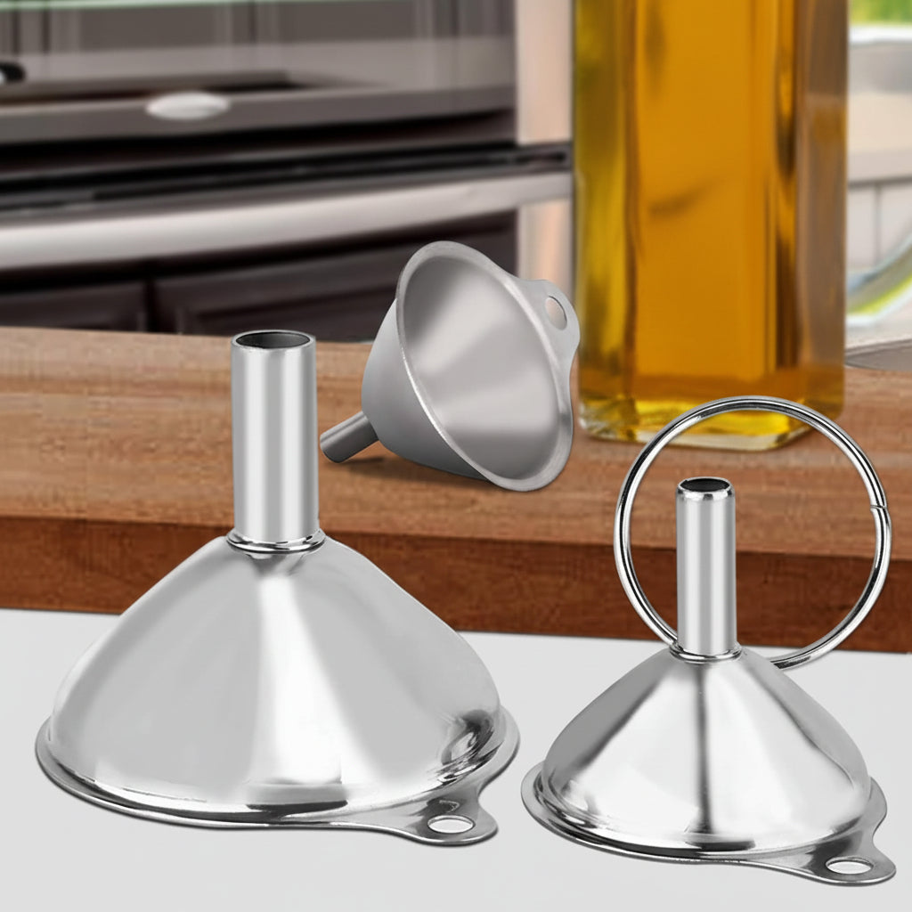 Conjunto de Funis de Aço Inoxidável 3 Tamanhos para Cozinha Garrafas e Temperos
