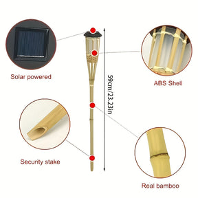 Solar Bamboo Flame Lights (2-Pack) | 12-LED Outdoor Solar Garden Lanterns