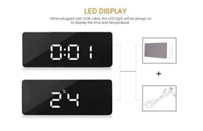 Despertador Digital Espelho Inteligente de Mesa para Cabeceira com Luz Noturna