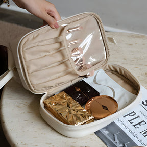 Necessaire de Viagem Organizadora de Maquiagem Estojo Cosmético de Couro Sintético de Grande Capacidade