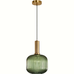 Modern Striped Glass Pendant Light | Brass & Ribbed Glass Shade