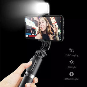 Bastão de Selfie Bluetooth 6 em 1 Sem Fio com Luz de Preenchimento