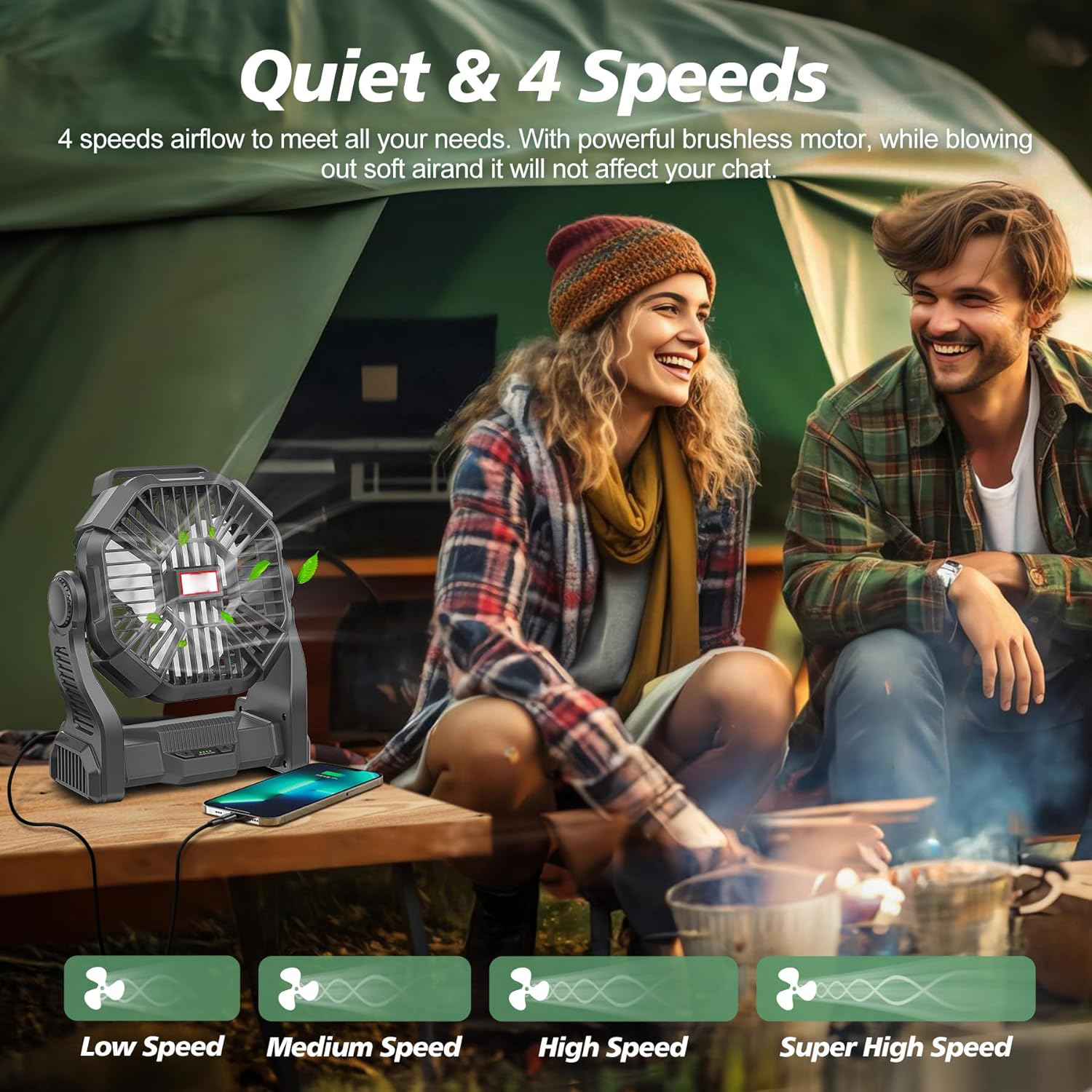 Ventilador de Camping Portátil Recarregável