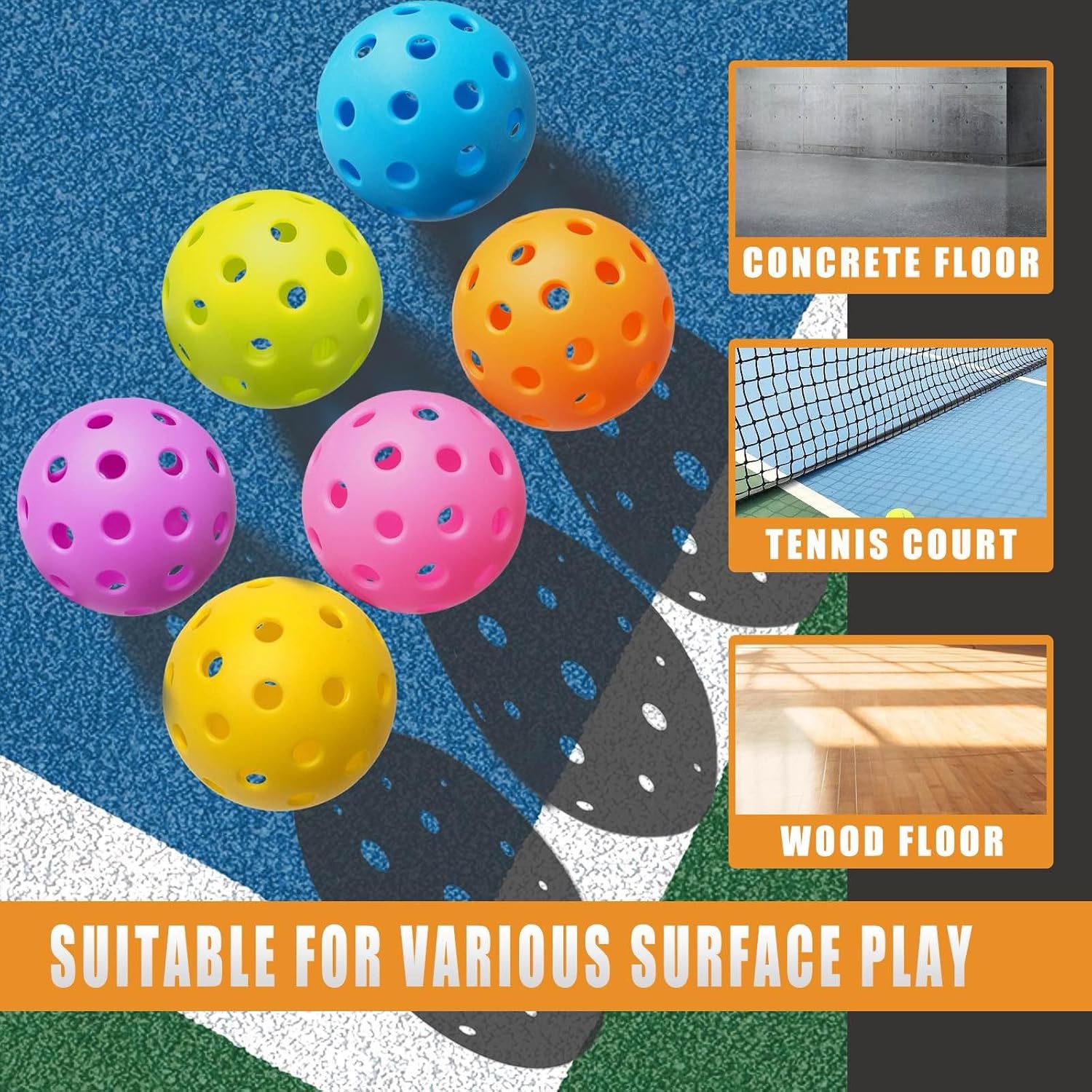 Conjunto de 6 Bolas de Pickleball para Ambiente Externo de Alta Visibilidade e Duráveis