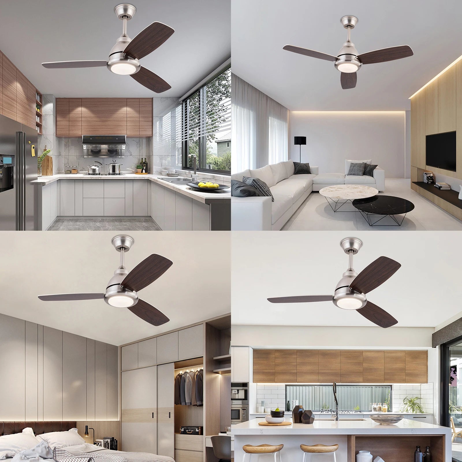 walnut LED ceiling fan with light and reversible airflow