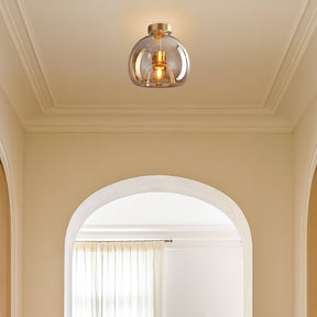 Vintage Bubble Glass Ceiling Light | Retro Amber Glass Pendant