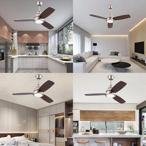 walnut LED ceiling fan with light and reversible airflow