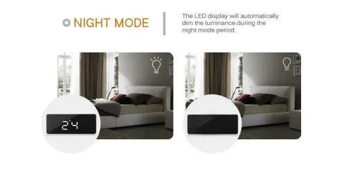Despertador Digital Espelho Inteligente de Mesa para Cabeceira com Luz Noturna