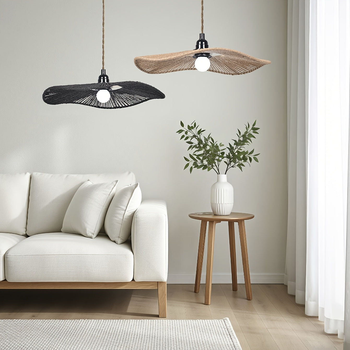Cúpula de Luminária de Teto em Corda de Papel Trançada à Mão | Design Artístico Natural