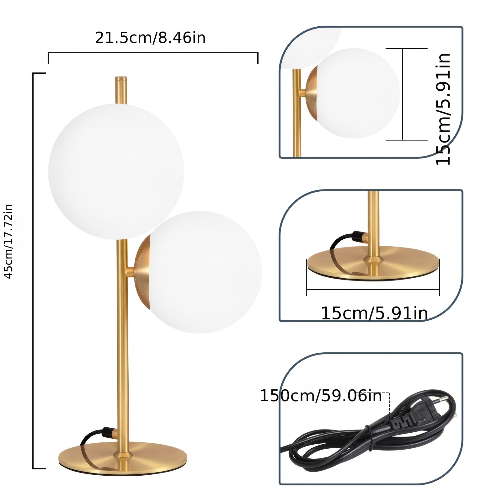 Luminária de Mesa Dourada Moderna | Design com Globo de Vidro Branco