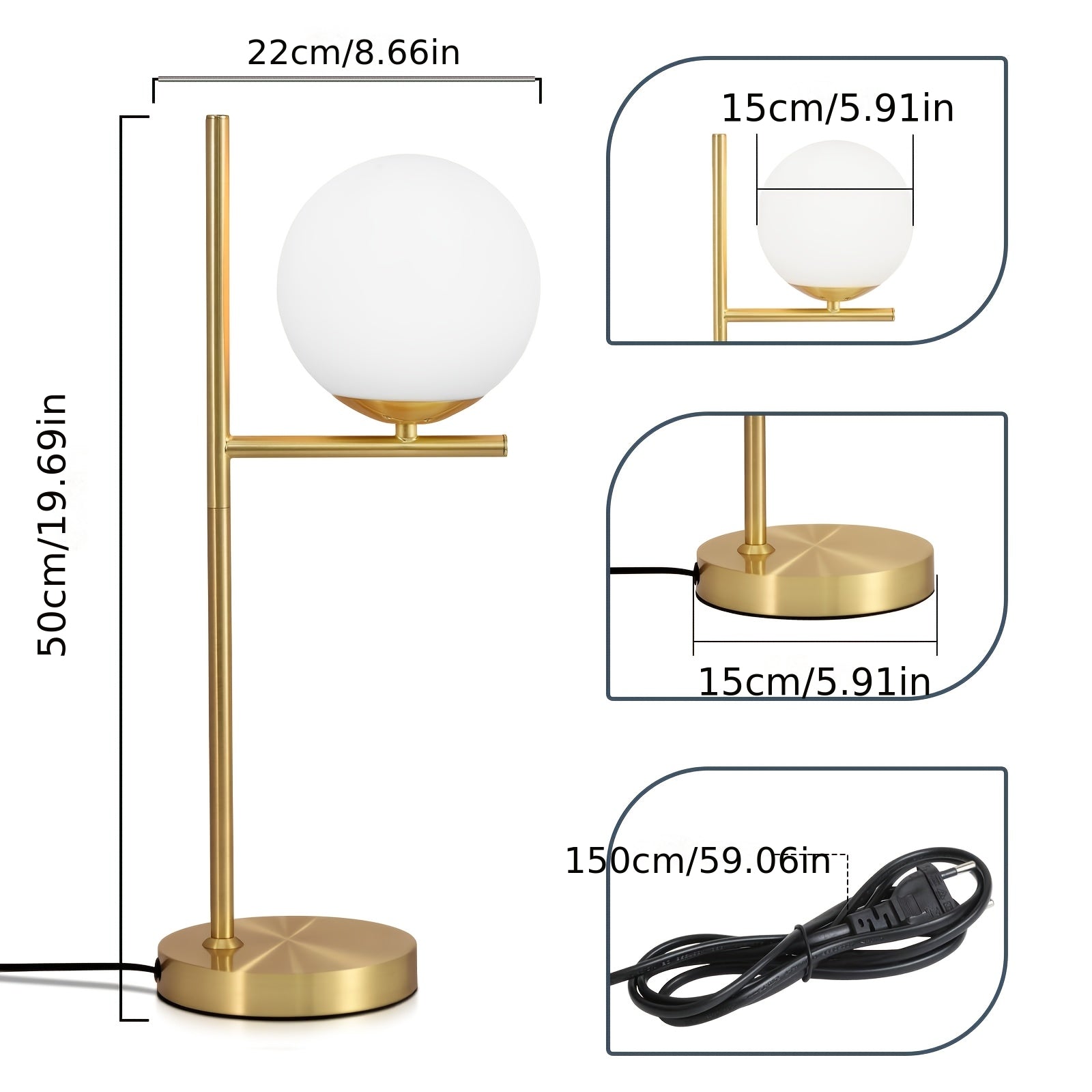 Luminária de Mesa Dourada Moderna | Design com Globo de Vidro Branco