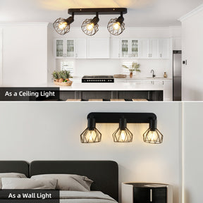 Vintage 3-Light Ceiling Spotlight | Industrial Black Metal Fixture