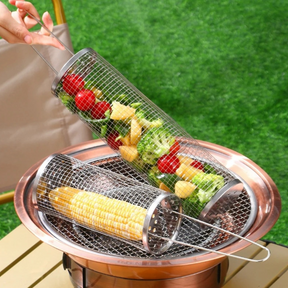 Cesta para Grelhar Churrasco Redonda em Aço Inoxidável