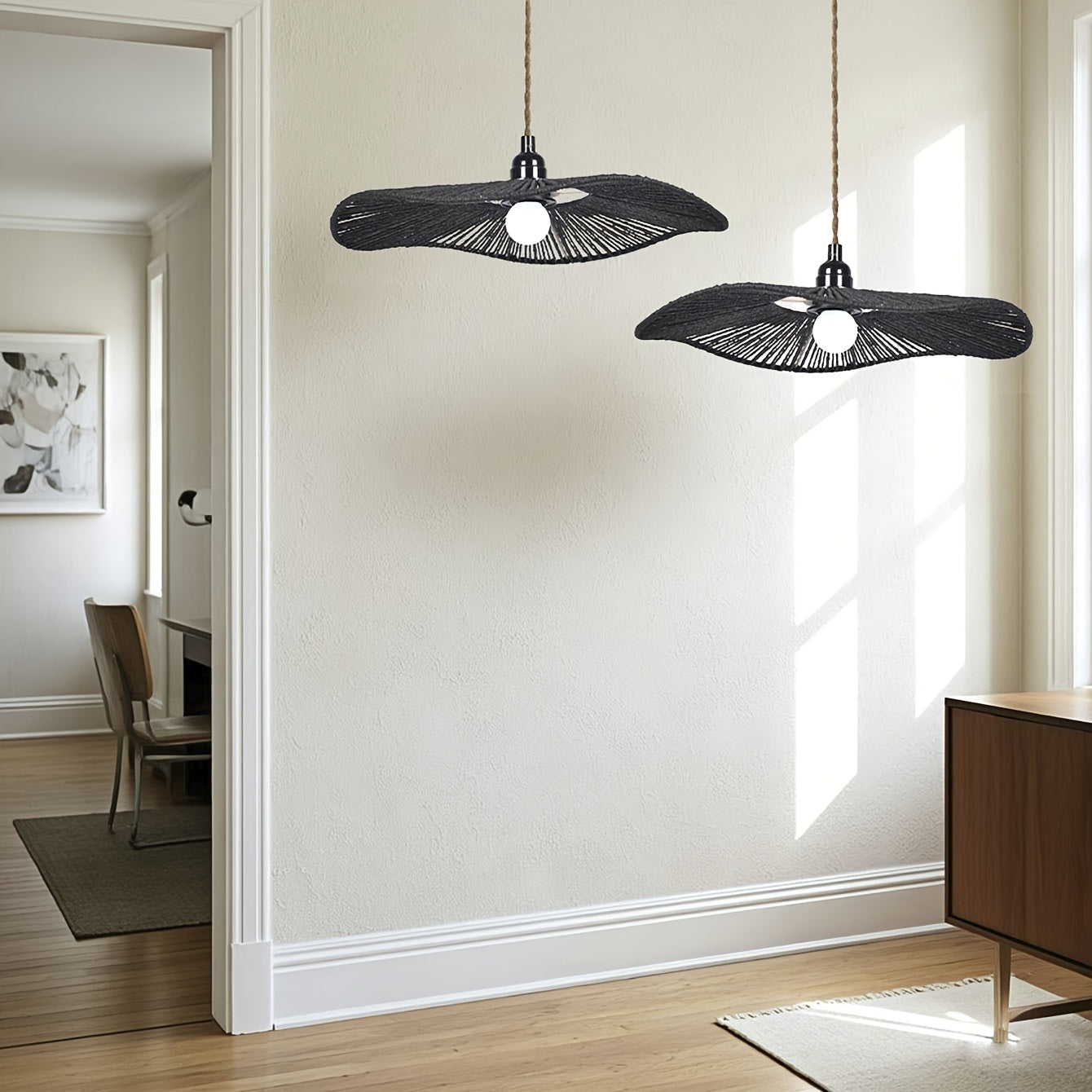 Cúpula de Luminária de Teto em Corda de Papel Trançada à Mão | Design Artístico Natural