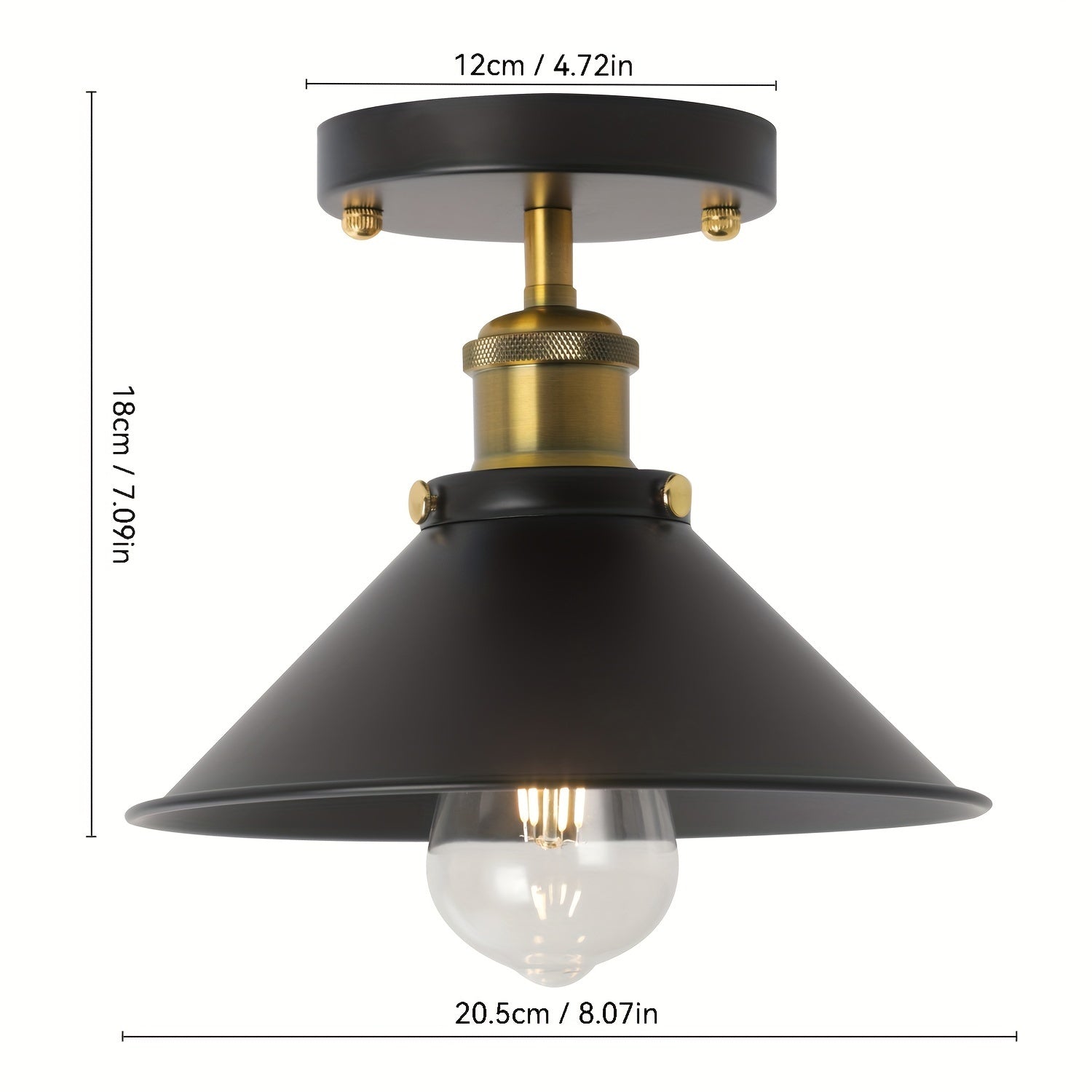 Luminária de Teto Industrial Preta Semi-Embutida | Lustre Pendente de Metal Vintage