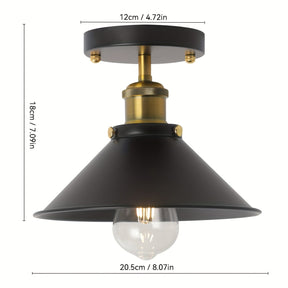 Luminária de Teto Industrial Preta Semi-Embutida | Lustre Pendente de Metal Vintage