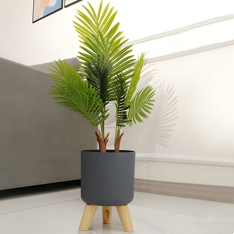 Cachepô Redondo Moderno com Pés de Madeira | Vaso Decorativo para Plantas Internas e Externas
