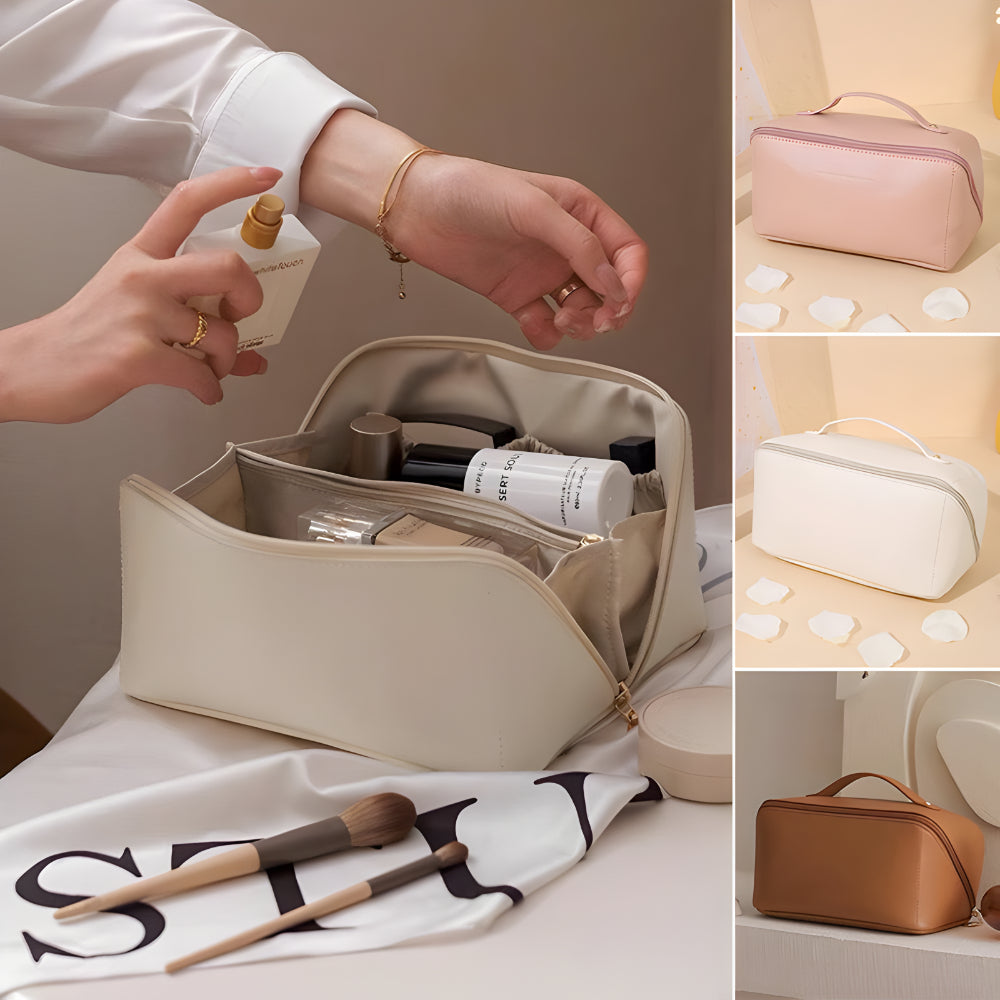 Necessaire de Viagem Organizadora de Maquiagem Estojo Cosmético de Couro Sintético de Grande Capacidade