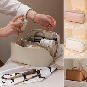 Necessaire de Viagem Organizadora de Maquiagem Estojo Cosmético de Couro Sintético de Grande Capacidade