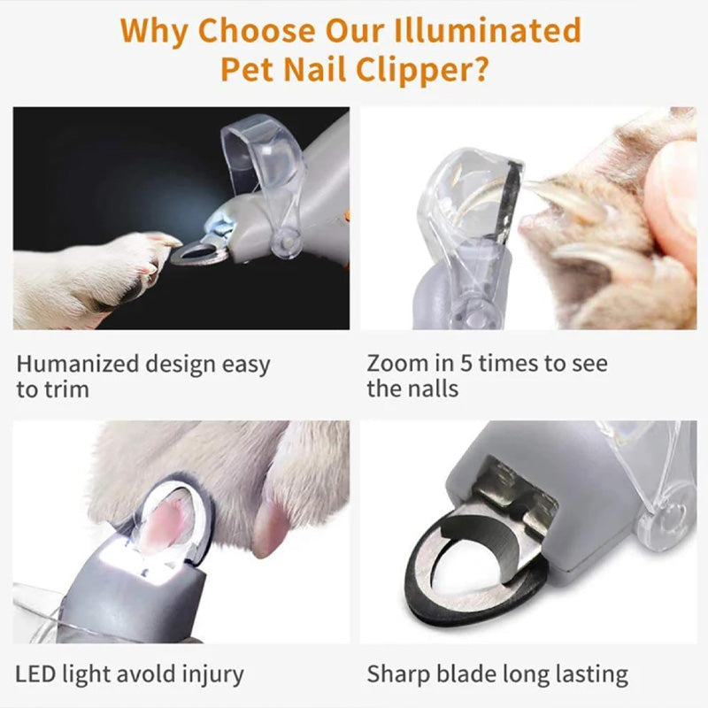 Alicate de unha para pets com luz de LED – Lâmina de aço inoxidável substituível