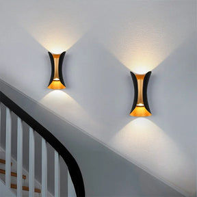 Modern Black & Gold Wall Light | Waterproof LED Up & Down Lamp