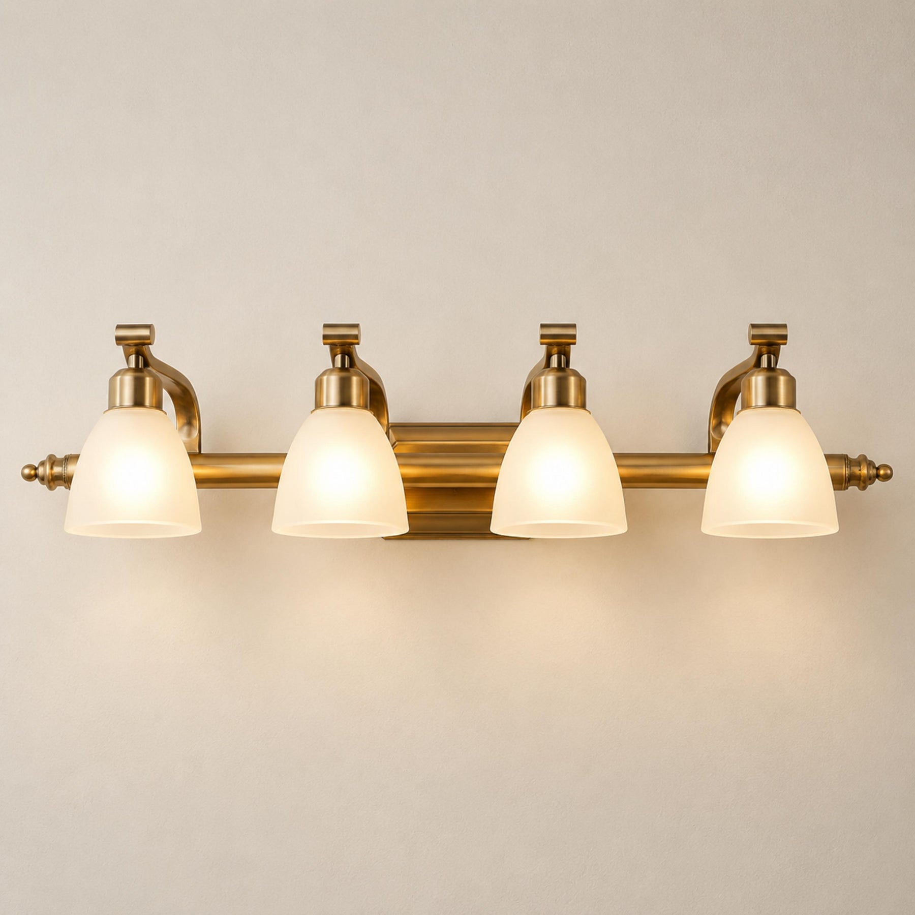 Frosted Glass Vanity Light – 4-lights ∅ 31.1″ x H 6.3″, Copper & White – product image 12