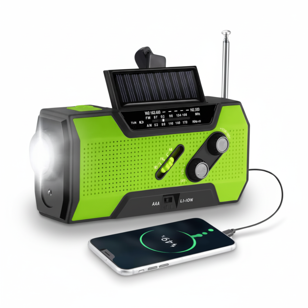 Rádio Meteorológico de Emergência Portátil com Carregador Solar e Manivela