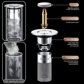 Drain Strainer with Pop-Up Function – Blockage Prevention, Easy Install & Stainless