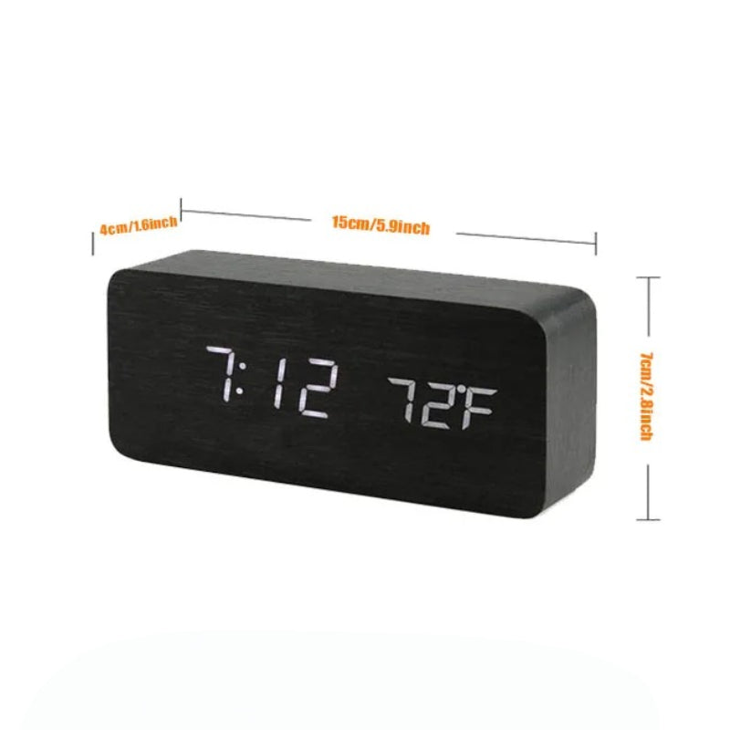 Despertador Digital de Mesa em Madeira com LED