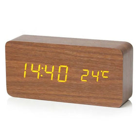 Despertador Digital de Mesa em Madeira com LED
