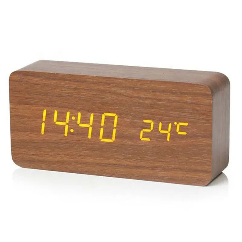 Despertador Digital de Mesa em Madeira com LED