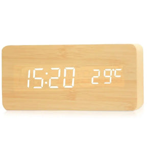 Despertador Digital de Mesa em Madeira com LED