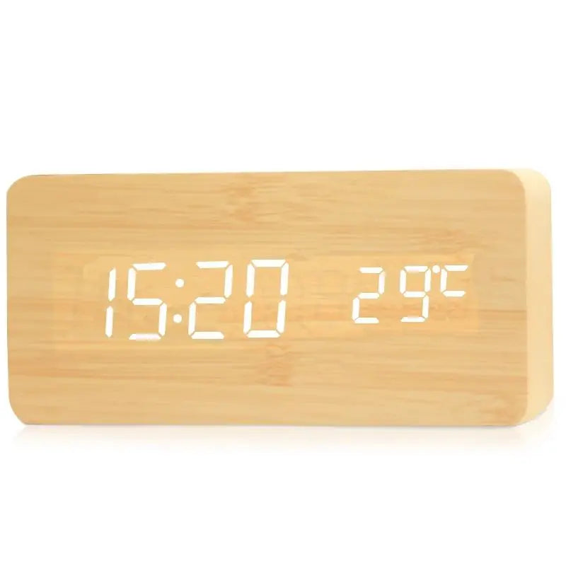 Despertador Digital de Mesa em Madeira com LED