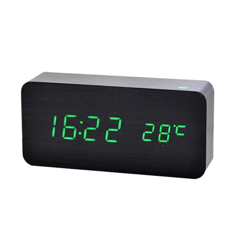 Despertador Digital de Mesa em Madeira com LED