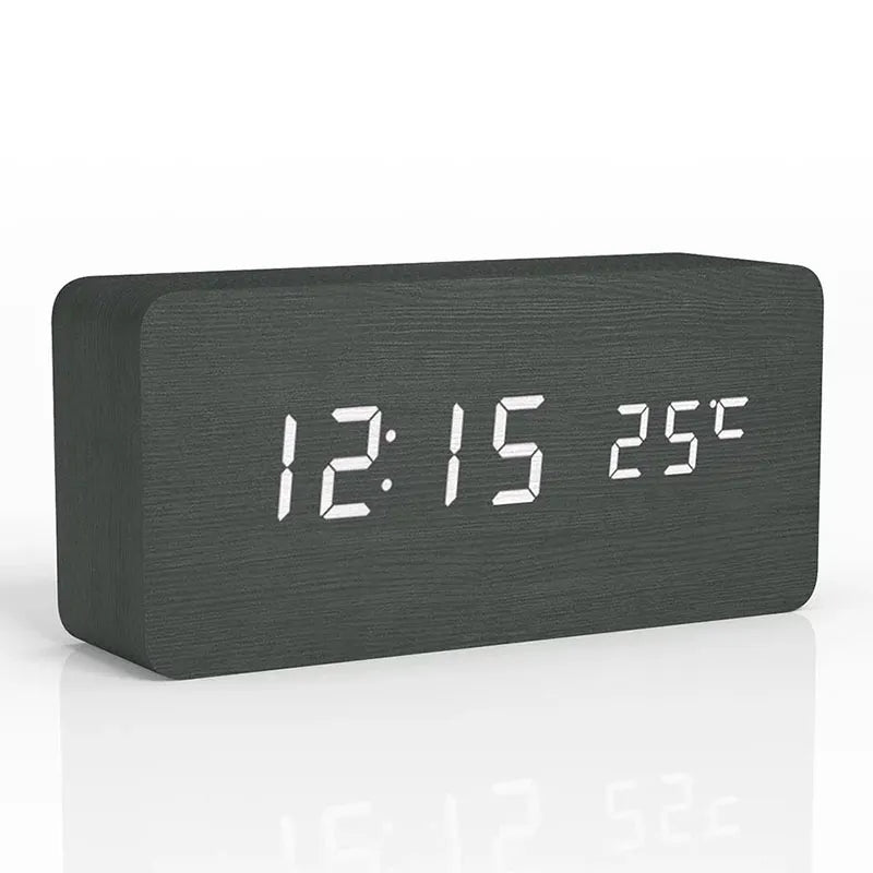 Despertador Digital de Mesa em Madeira com LED