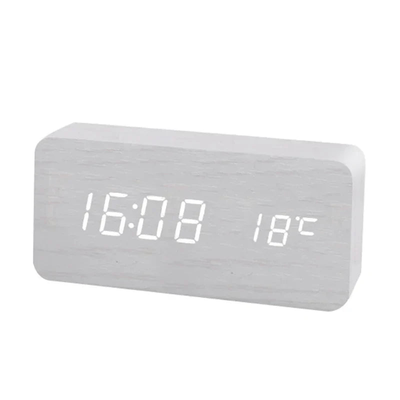Despertador Digital de Mesa em Madeira com LED