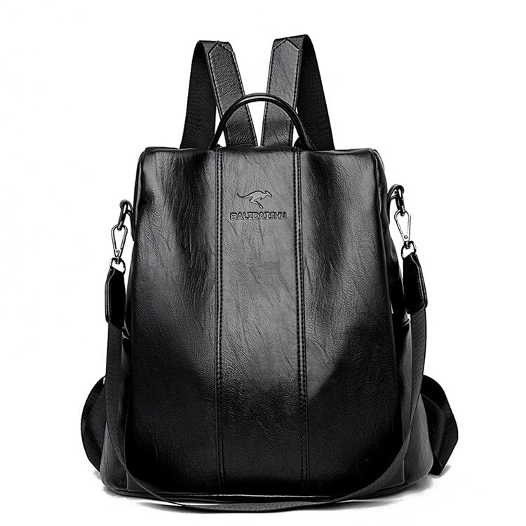 Mochila de Couro Antifurto Feminina – Bolsa de Viagem Vintage Antifurto