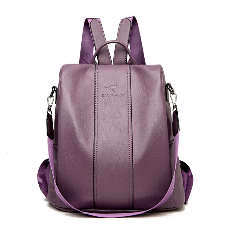 Mochila de Couro Antifurto Feminina – Bolsa de Viagem Vintage Antifurto